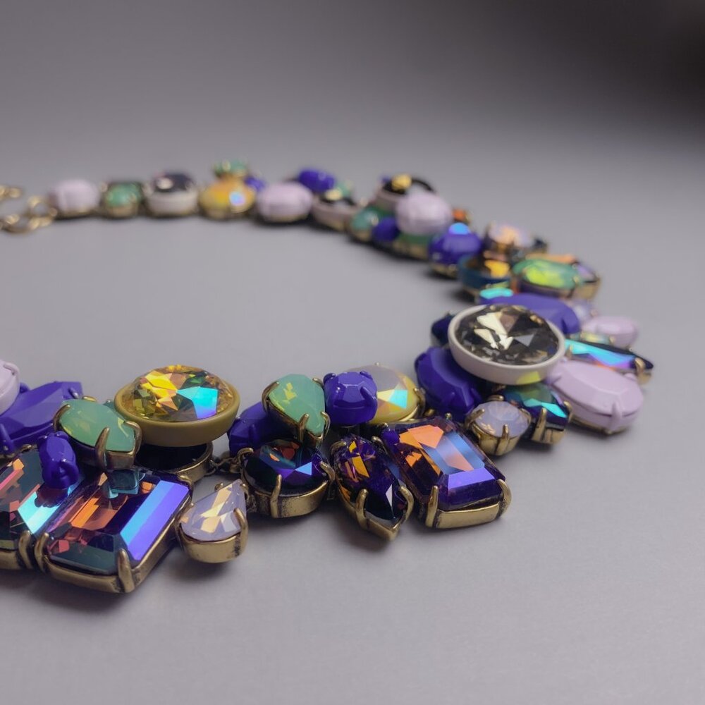 J. Crew Brulee Multicolor Rhinestone Jewel Cluster Statement Collar Necklace - Picture 5 of 13